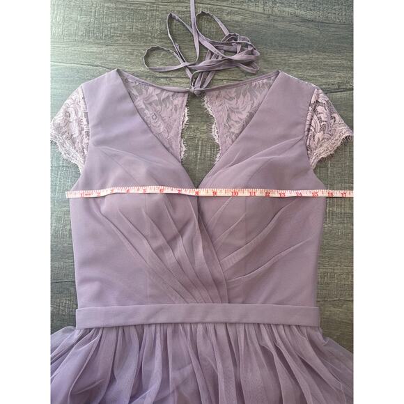 Lavender Bridesmaid/Prom Lace Sleeve V Neck Dress - FOR HER AND FOR HIM - Picture 6 of 11
